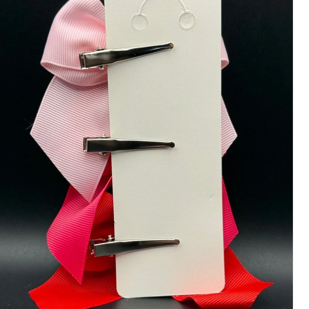 3pc Polka Dot Ribbon‎ Bow Hair Clips Pink Red Black Alligator Clips